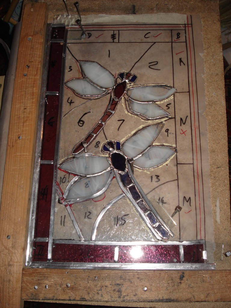 Dragonfly stained glass in progress