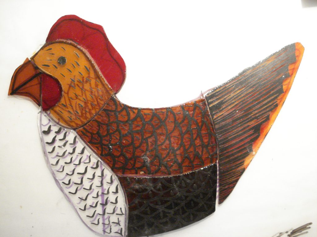 painted glass chicken